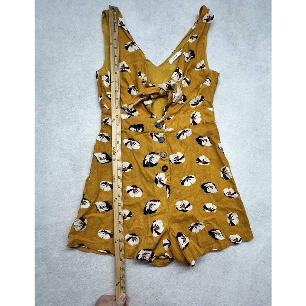 LUSH Womens Size Small Yellow Romper Knot Linen Front Shorts Boho Beach - Picture 7 of 10